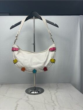 White and colored berge  leather buckle bag